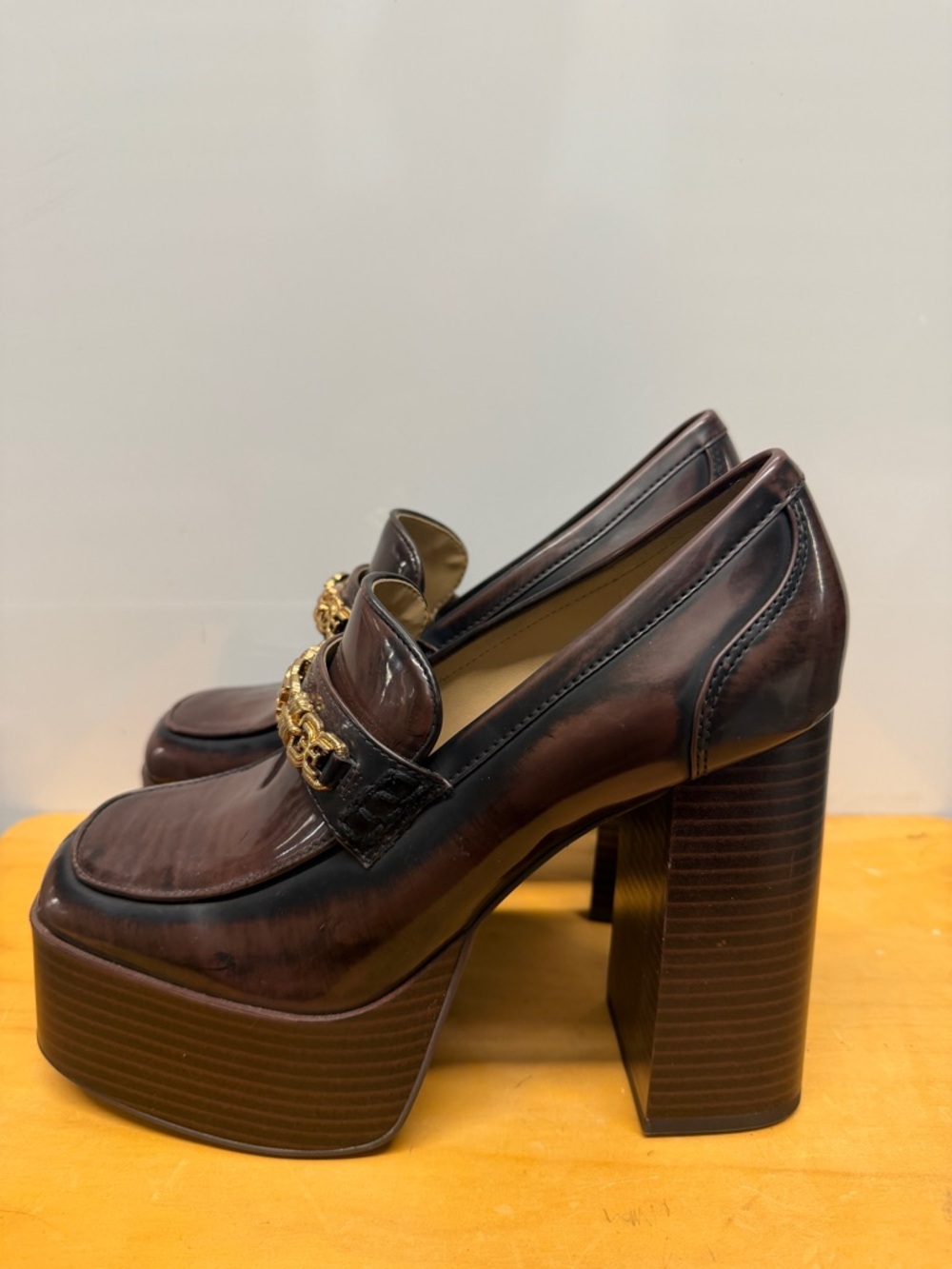 Sam Edelman Women's  Leather Chain-Trim Loafers Block Heel 6